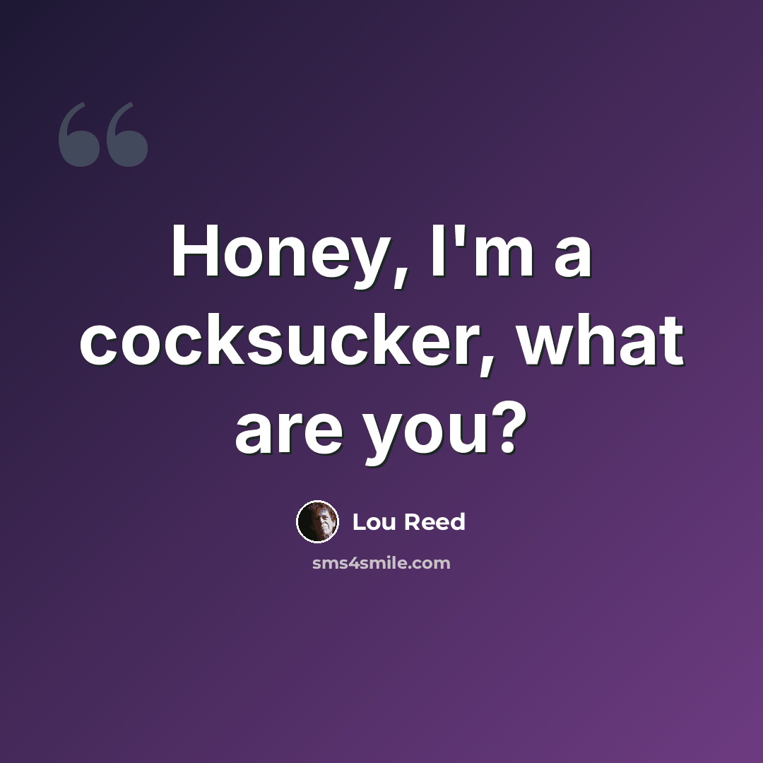 “Honey, I'm a cocksucker, what are you?” quote by Lou Reed