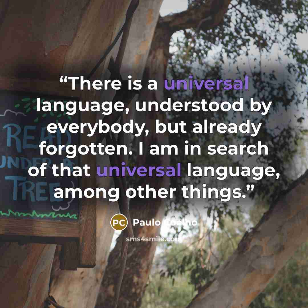 “There is a universal language, understood by everybody, but already forgotten. I am in search of that universal language, among other things.” quote by Paulo Coelho