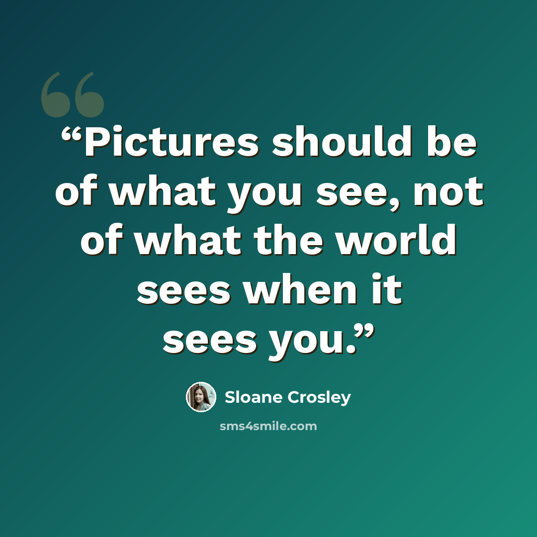“Pictures should be of what you see, not of what the world sees when it sees you.” quote by Sloane Crosley