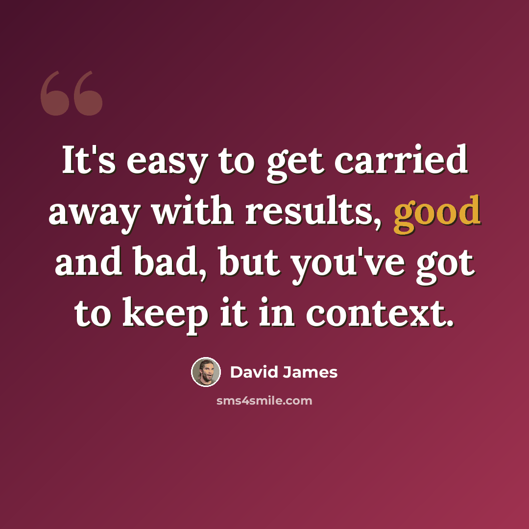 “It's easy to get carried away with results, good and bad, but you've got to keep it in context.” quote by David James