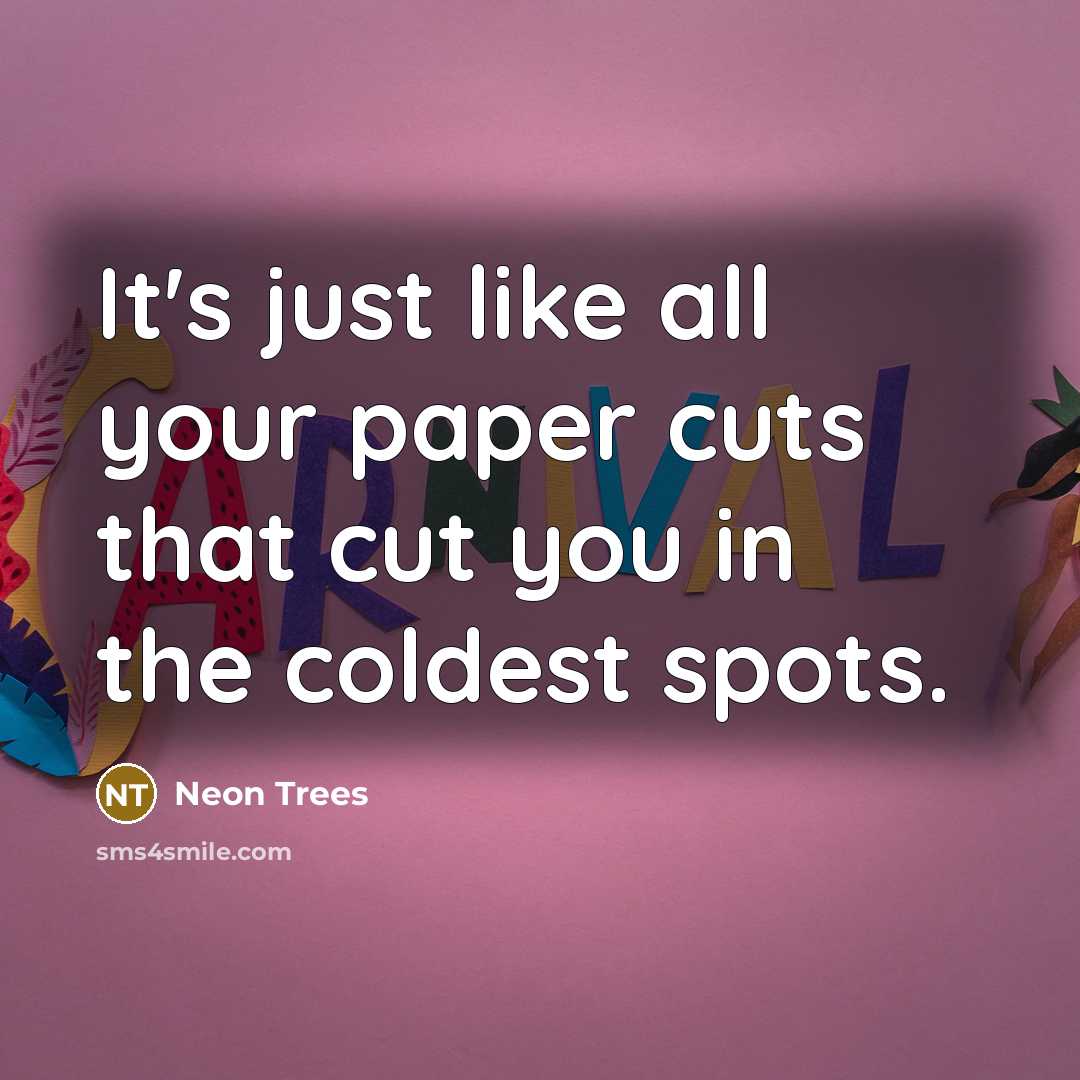 “It's just like all your paper cuts that cut you in the coldest spots.” quote by Neon Trees