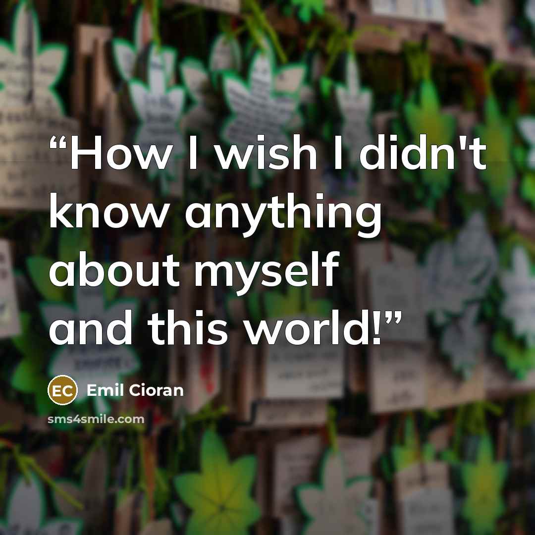 “How I wish I didn't know anything about myself and this world!” quote by Emil Cioran