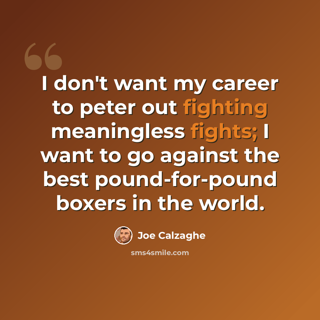 “I don't want my career to peter out fighting meaningless fights; I want to go against the best pound-for-pound boxers in the world.” quote by Joe Calzaghe