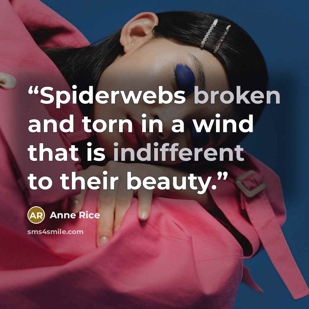 “Spiderwebs broken and torn in a wind that is indifferent to their beauty.” quote by Anne Rice