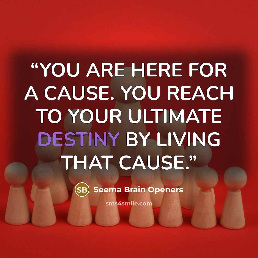 “YOU ARE HERE FOR A CAUSE. YOU REACH TO YOUR ULTIMATE DESTINY BY LIVING THAT CAUSE.” quote by Seema Brain Openers