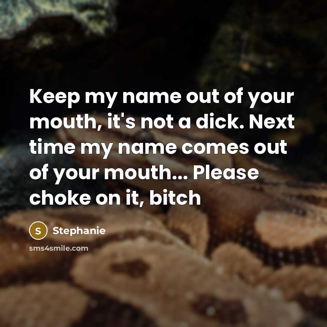 “Keep my name out of your mouth, it's not a dick. Next time my name comes out of your mouth... Please choke on it, bitch” quote by Stephanie