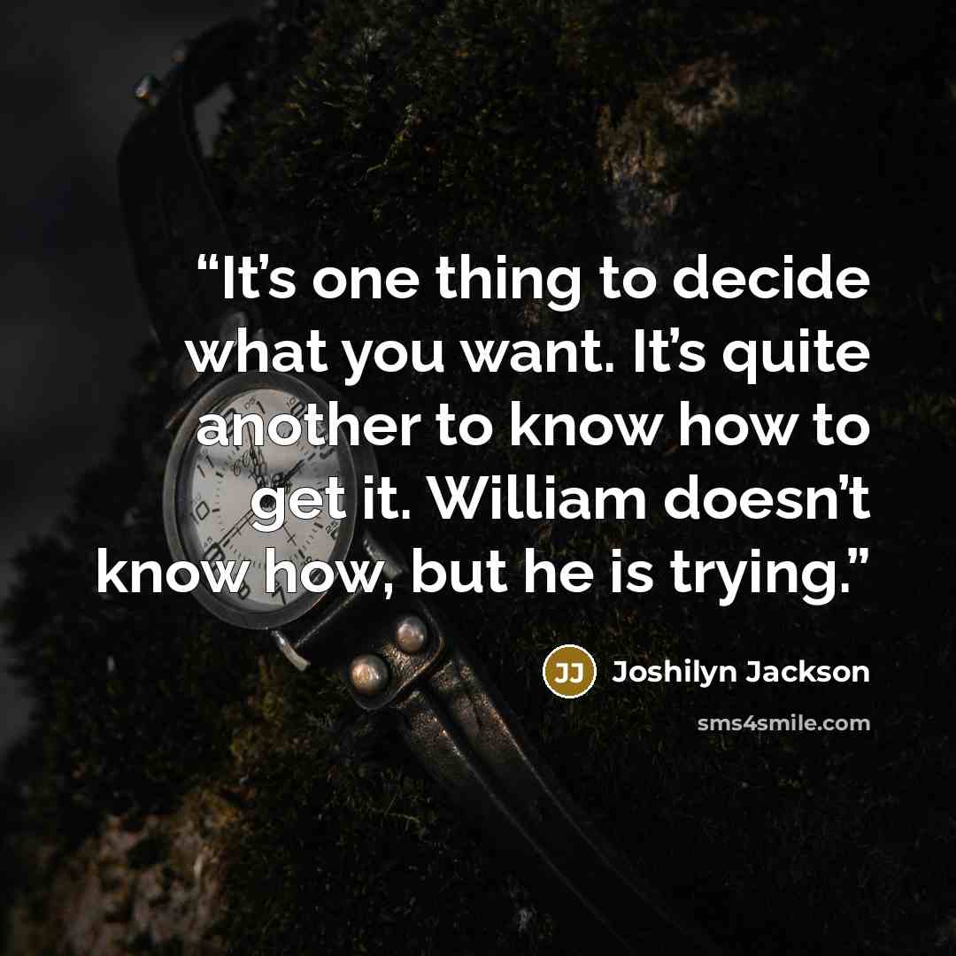 “It’s one thing to decide what you want. It’s quite another to know how to get it. William doesn’t know how, but he is trying.” quote by Joshilyn Jackson