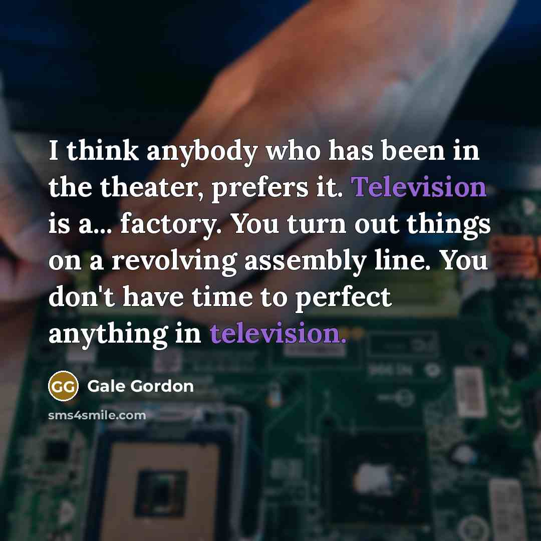 “I think anybody who has been in the theater, prefers it. Television is a... factory. You turn out things on a revolving assembly line. You don't have time to perfect anything in television.” quote by Gale Gordon
