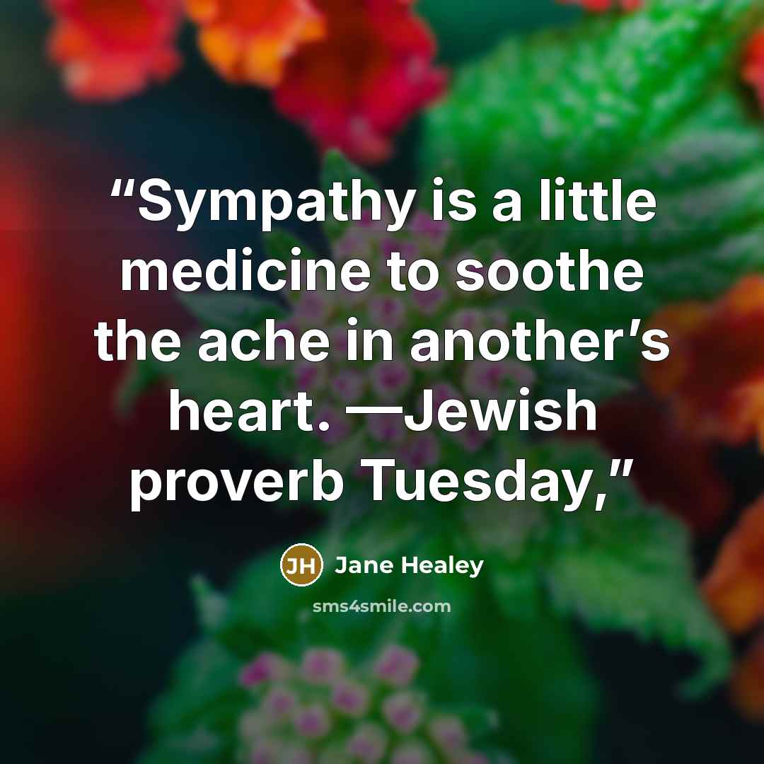 “Sympathy is a little medicine to soothe the ache in another’s heart. —Jewish proverb Tuesday,” quote by Jane Healey