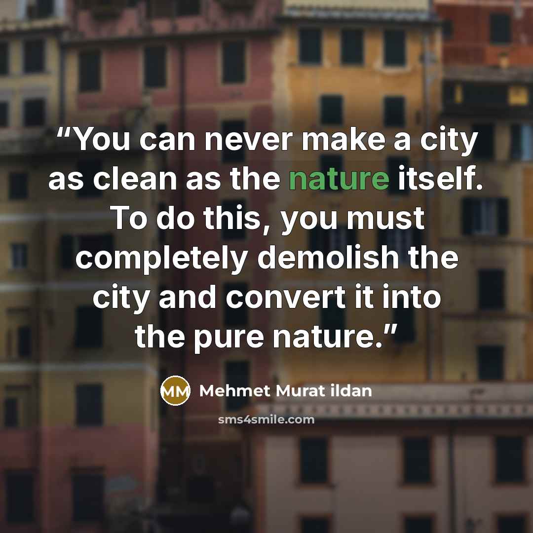 “You can never make a city as clean as the nature itself. To do this, you must completely demolish the city and convert it into the pure nature.” quote by Mehmet Murat ildan