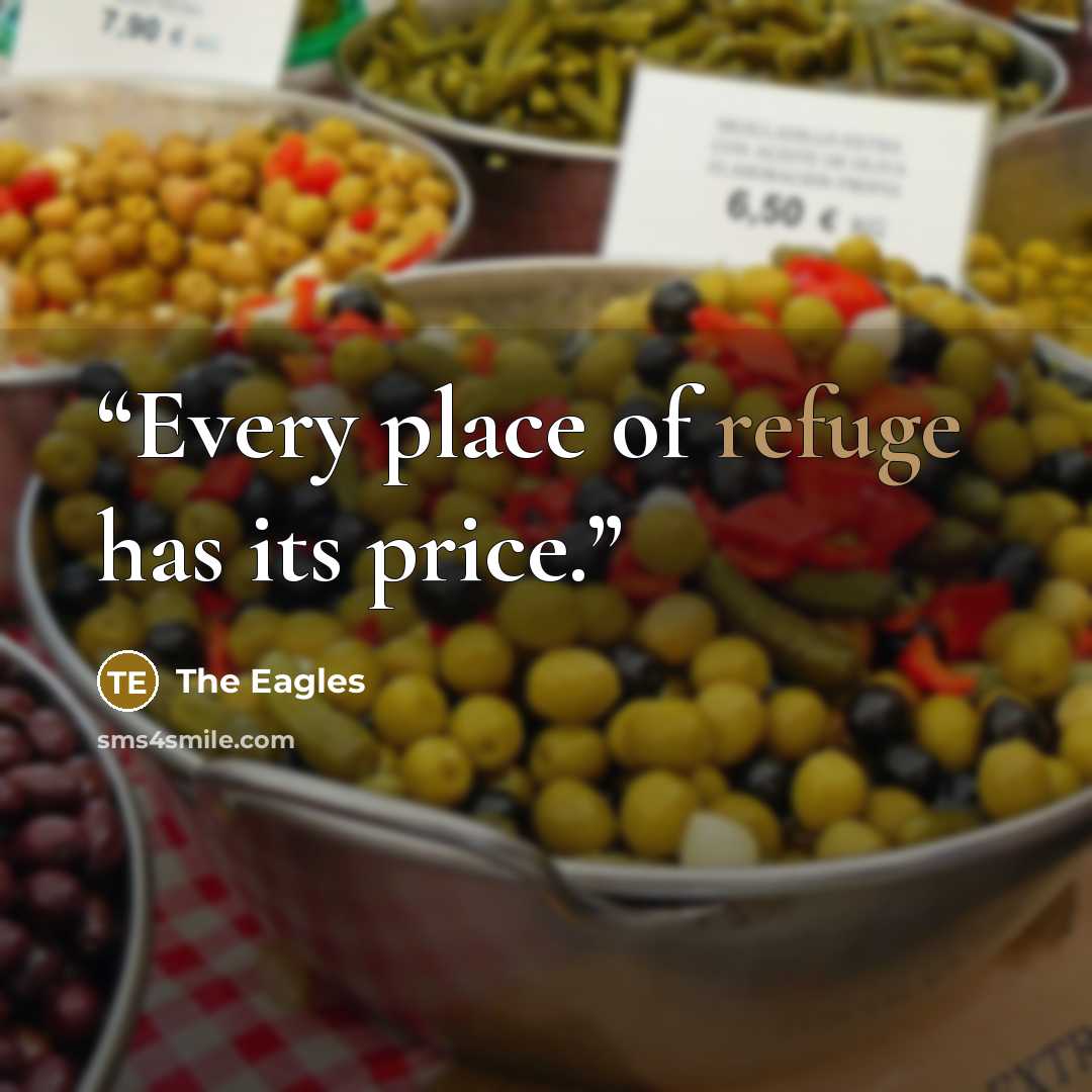 “Every place of refuge has its price.” quote by The Eagles