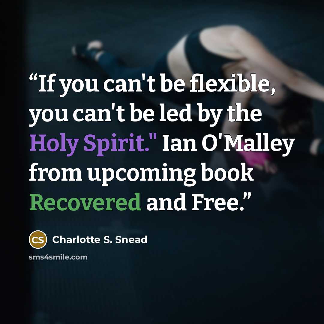 “If you can't be flexible, you can't be led by the Holy Spirit." Ian O'Malley from upcoming book Recovered and Free.” quote by Charlotte S. Snead