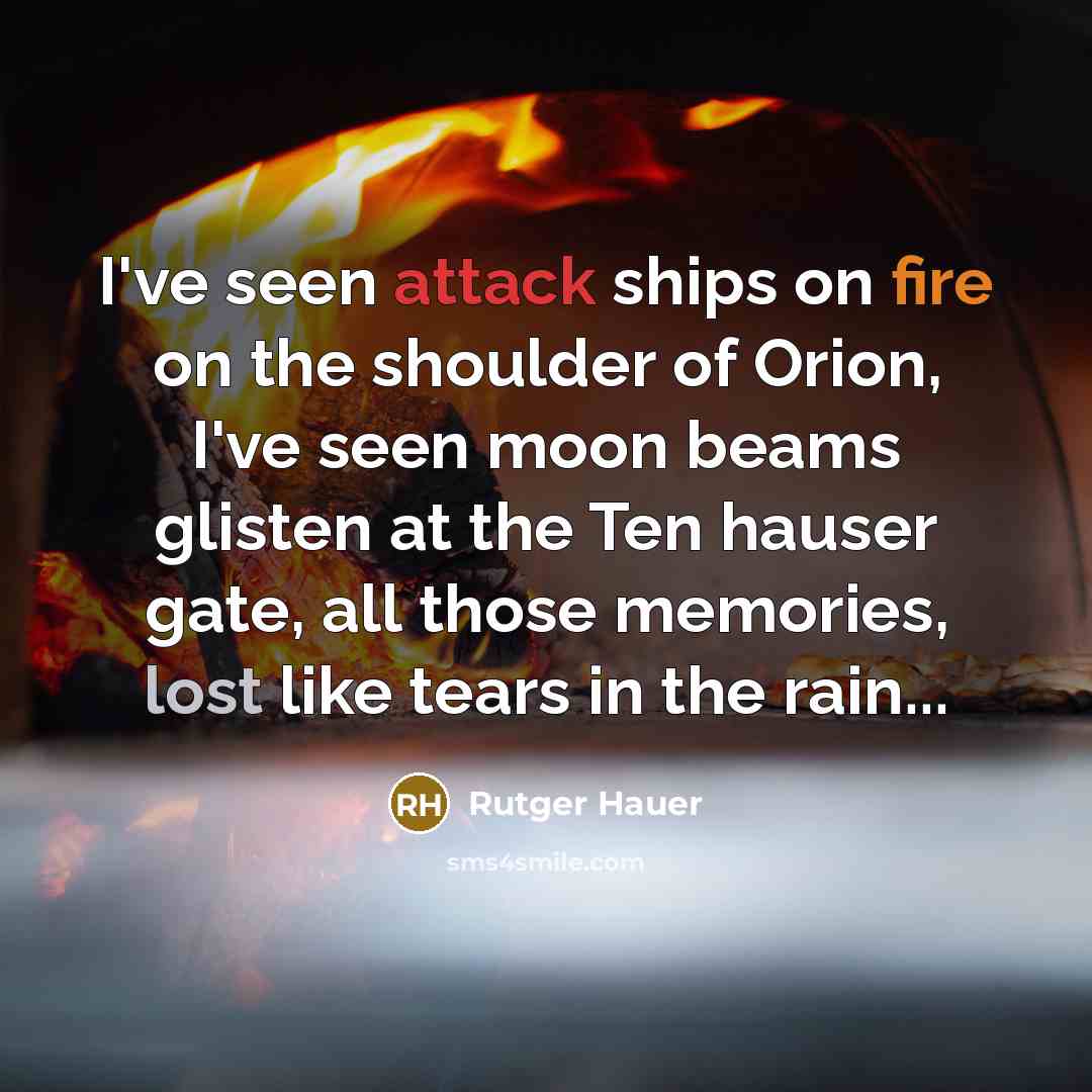 “I've seen attack ships on fire on the shoulder of Orion, I've seen moon beams glisten at the Ten hauser gate, all those memories, lost like tears in the rain...” quote by Rutger Hauer