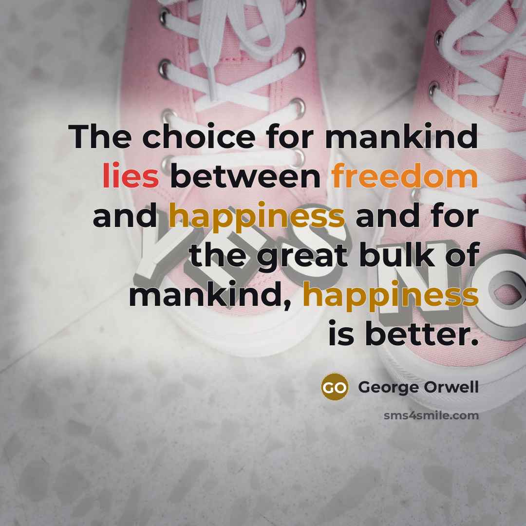 “The choice for mankind lies between freedom and happiness and for the great bulk of mankind, happiness is better.” quote by George Orwell
