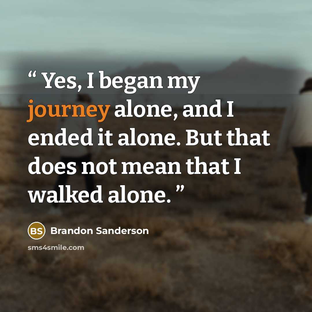“Yes, I began my journey alone, and I ended it alone. But that does not mean that I walked alone.” quote by Brandon Sanderson