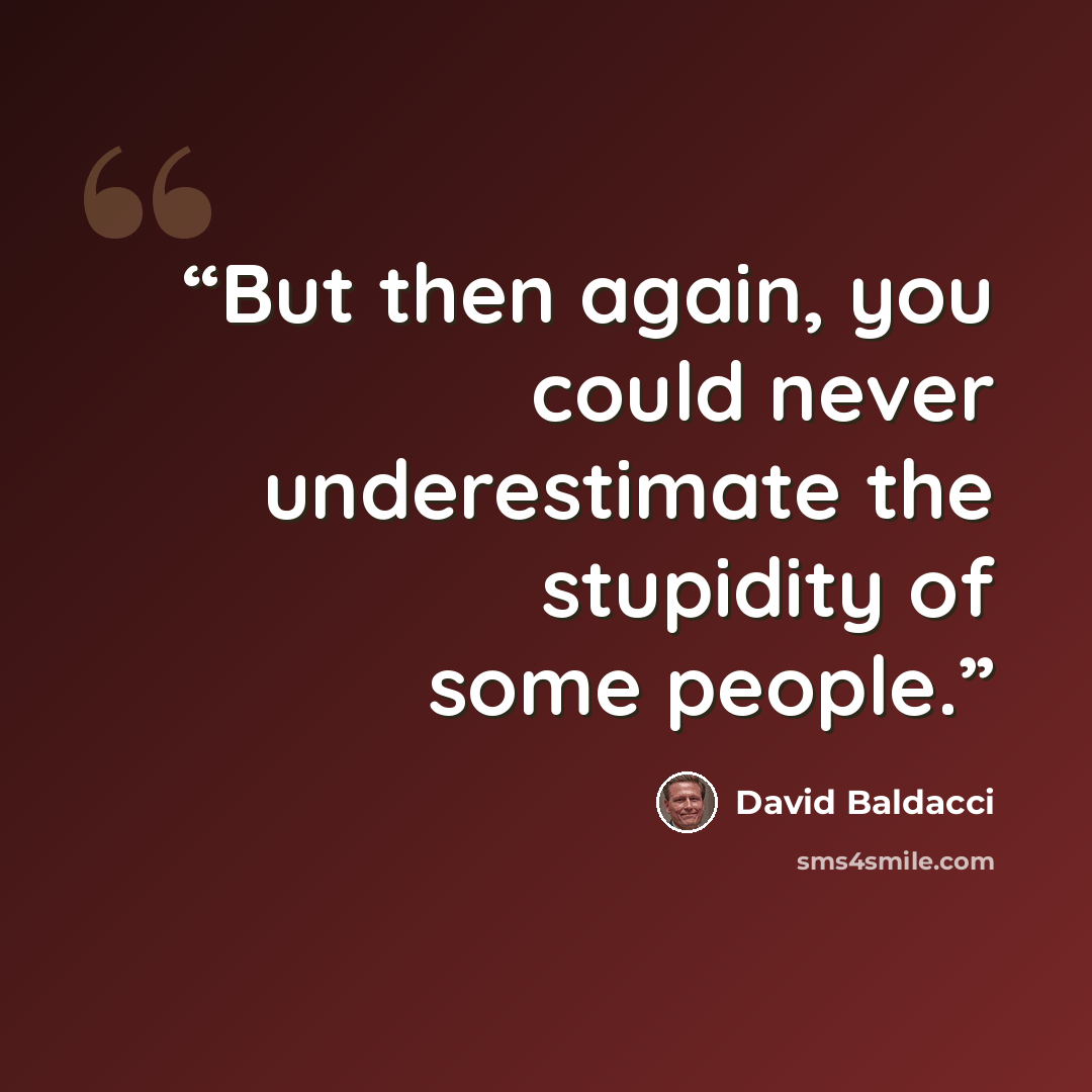 “But then again, you could never underestimate the stupidity of some people.” quote by David Baldacci