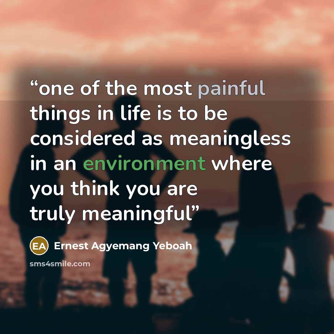 “one of the most painful things in life is to be considered as meaningless in an environment where you think you are truly meaningful” quote by Ernest Agyemang Yeboah