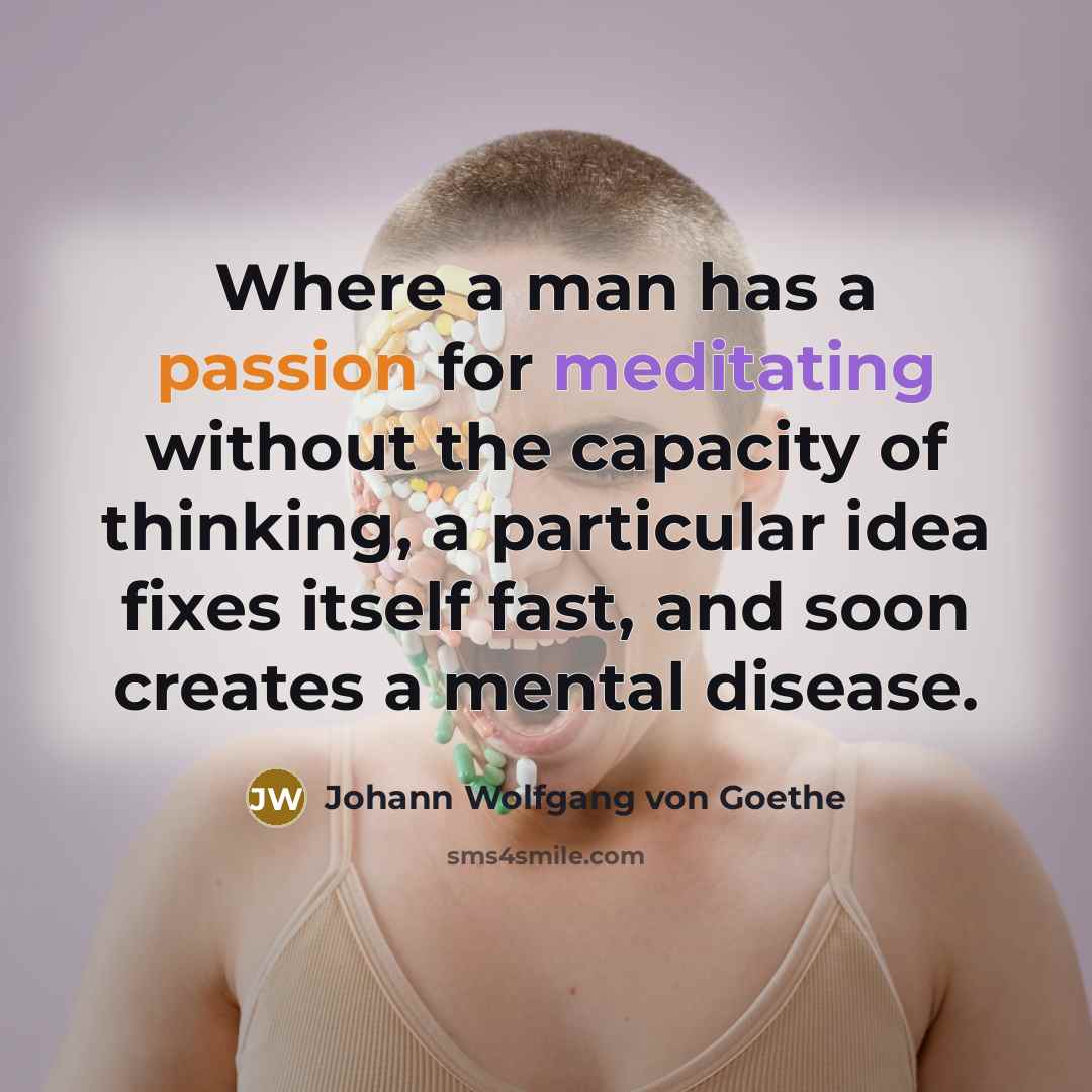 “Where a man has a passion for meditating without the capacity of thinking, a particular idea fixes itself fast, and soon creates a mental disease.” quote by Johann Wolfgang von Goethe