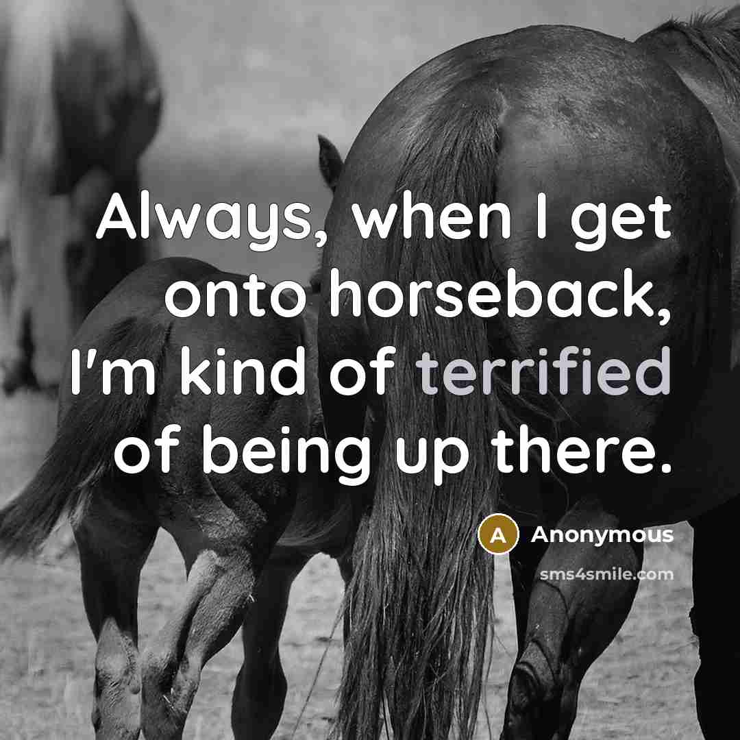 “Always, when I get onto horseback, I'm kind of terrified of being up there.” quote by Anonymous