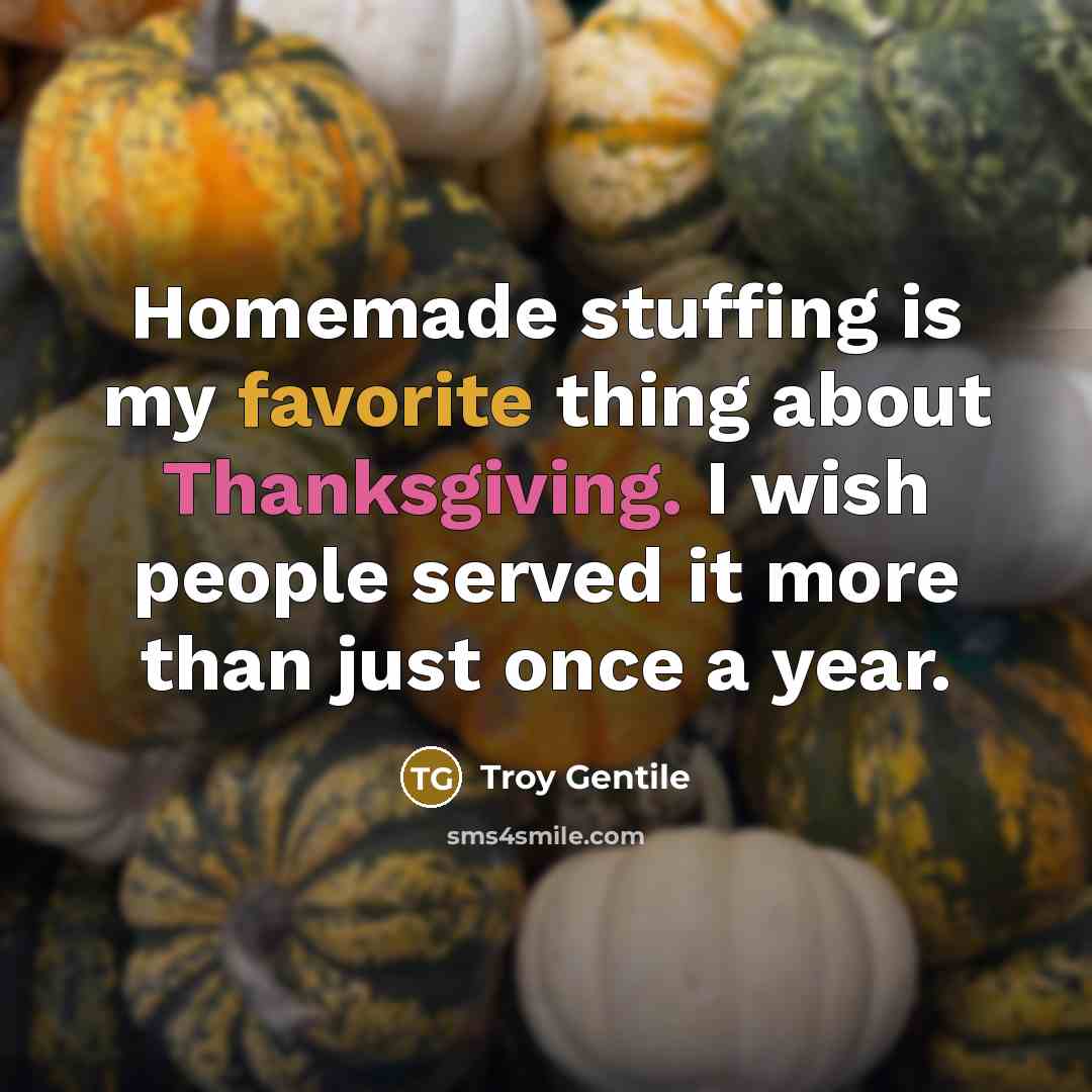 “Homemade stuffing is my favorite thing about Thanksgiving. I wish people served it more than just once a year.” quote by Troy Gentile