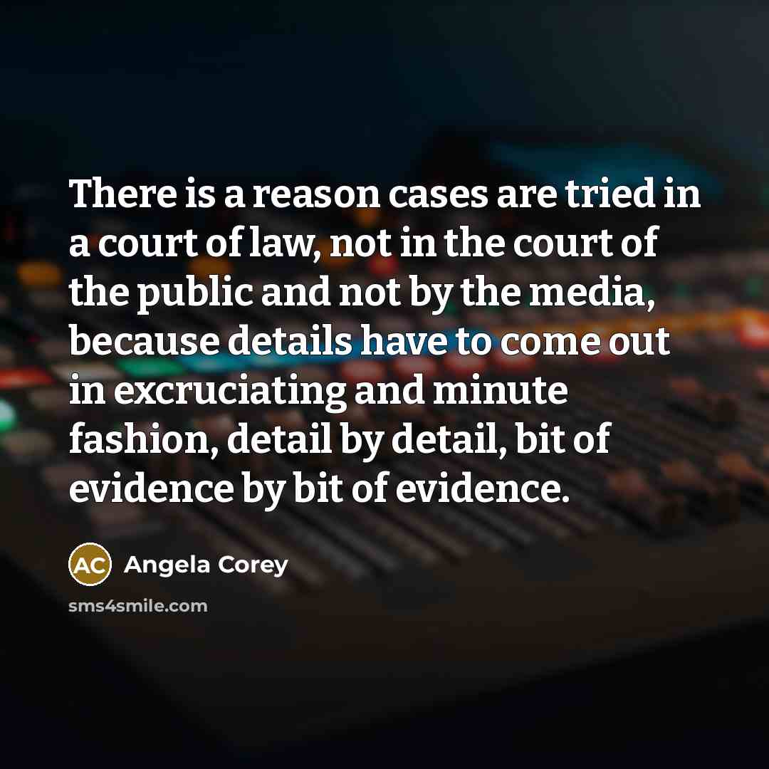 “There is a reason cases are tried in a court of law, not in the court of the public and not by the media, because details have to come out in excruciating and minute fashion, detail by detail, bit of evidence by bit of evidence.” quote by Angela Corey