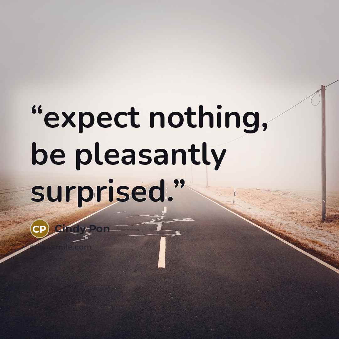 “expect nothing, be pleasantly surprised.” quote by cindy pon