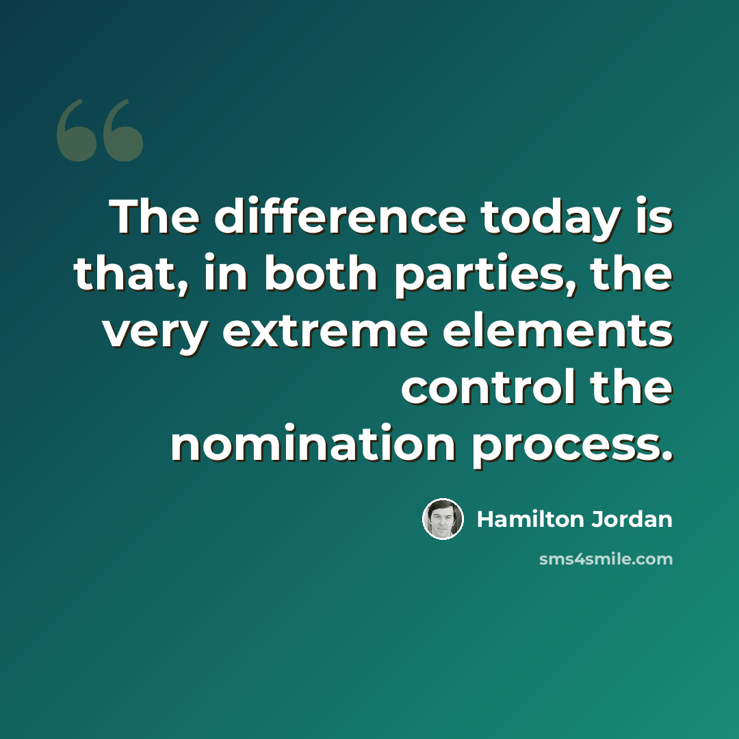 “The difference today is that, in both parties, the very extreme elements control the nomination process.” quote by Hamilton Jordan
