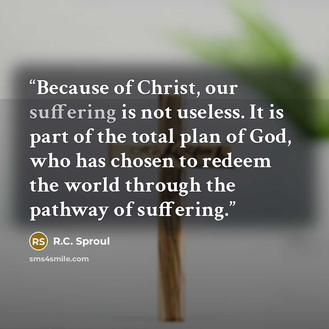 “Because of Christ, our suffering is not useless. It is part of the total plan of God, who has chosen to redeem the world through the pathway of suffering.” quote by R.C. Sproul