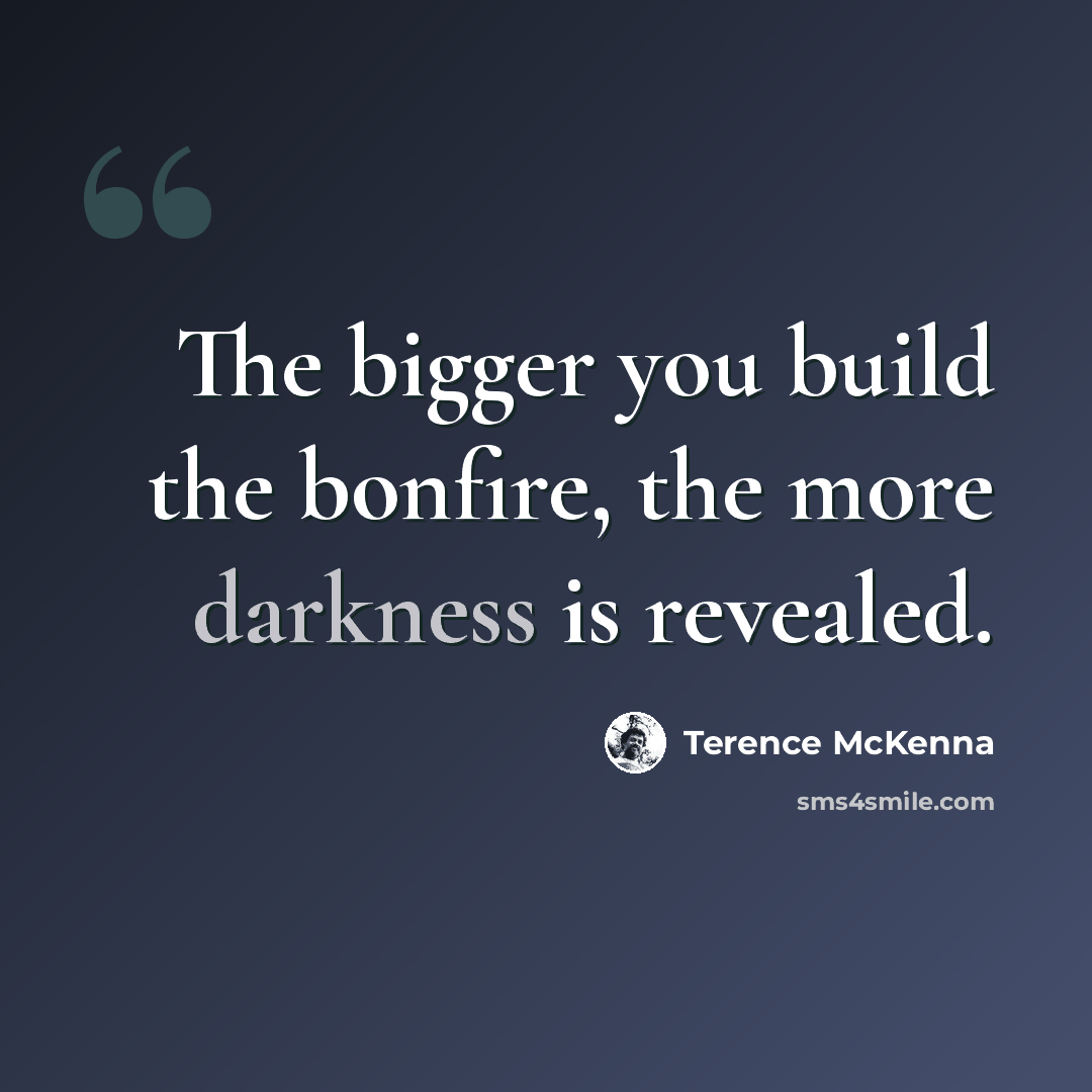 “The bigger you build the bonfire, the more darkness is revealed.” quote by Terence McKenna