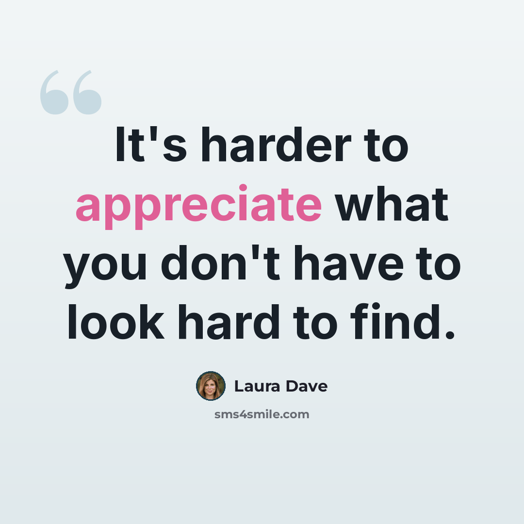 “It's harder to appreciate what you don't have to look hard to find.” quote by Laura Dave