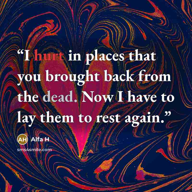 “I hurt in places that you brought back from the dead. Now I have to lay them to rest again.” quote by Alfa H