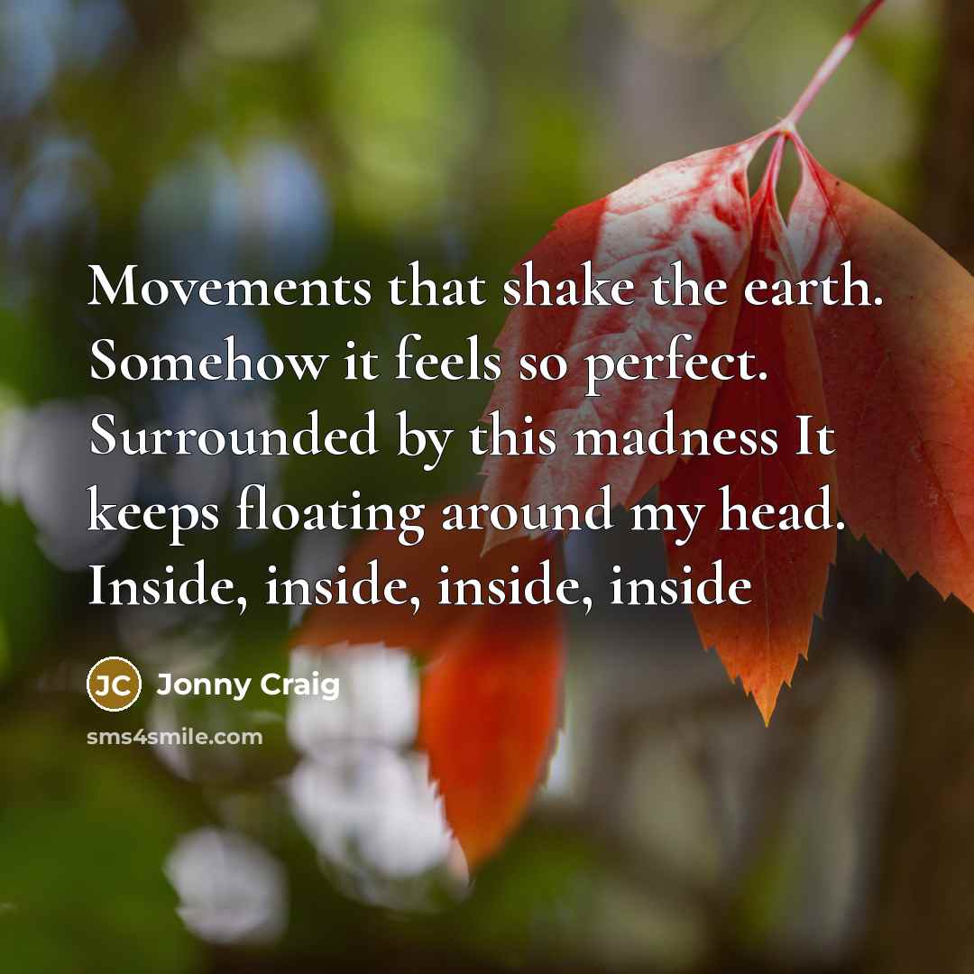 “Movements that shake the earth. Somehow it feels so perfect. Surrounded by this madness It keeps floating around my head. Inside, inside, inside, inside” quote by Jonny Craig