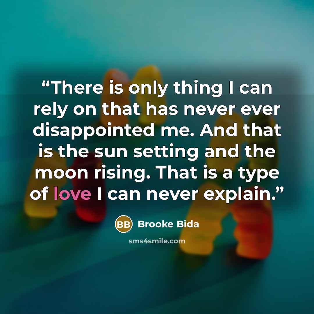 “There is only thing I can rely on that has never ever disappointed me. And that is the sun setting and the moon rising. That is a type of love I can never explain.” quote by Brooke Bida