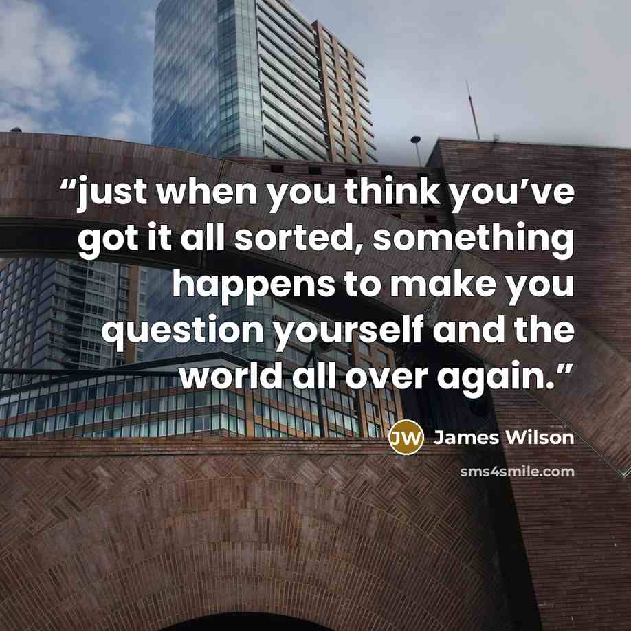 “just when you think you’ve got it all sorted, something happens to make you question yourself and the world all over again.” quote by James Wilson