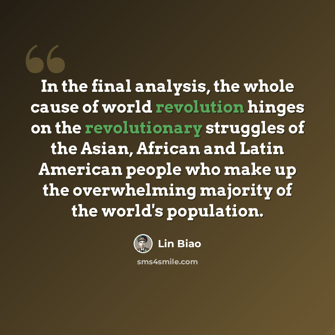 “In the final analysis, the whole cause of world revolution hinges on the revolutionary struggles of the Asian, African and Latin American people who make up the overwhelming majority of the world's population.” quote by Lin Biao