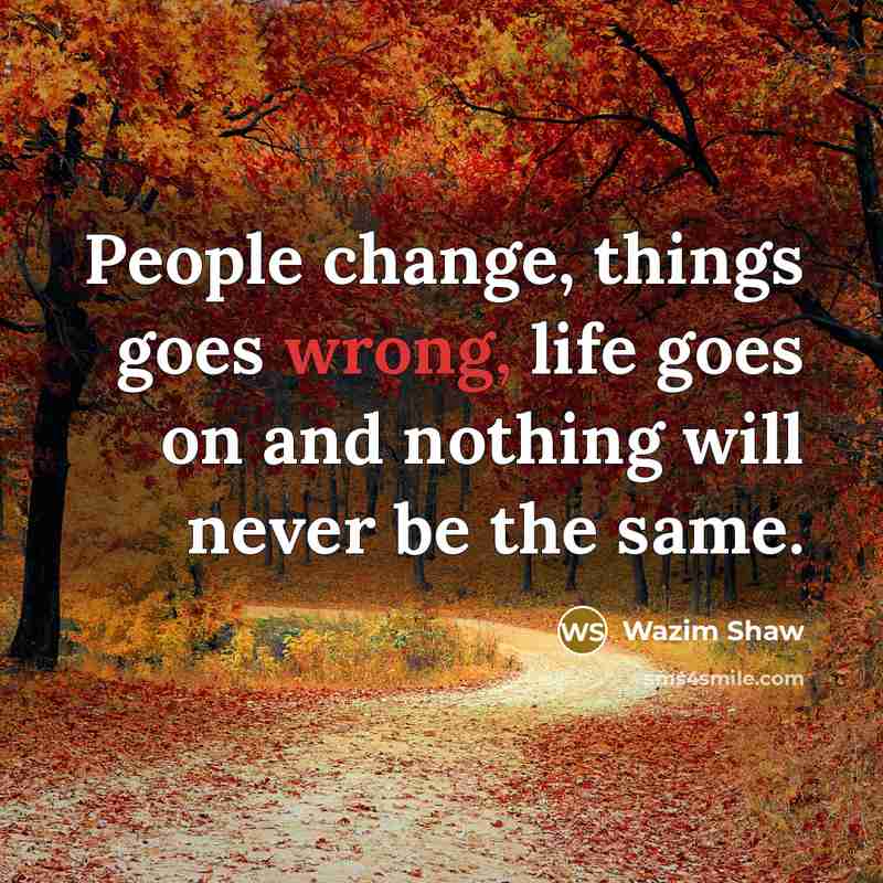 “People change, things goes wrong, life goes on and nothing will never be the same.” quote by Wazim Shaw