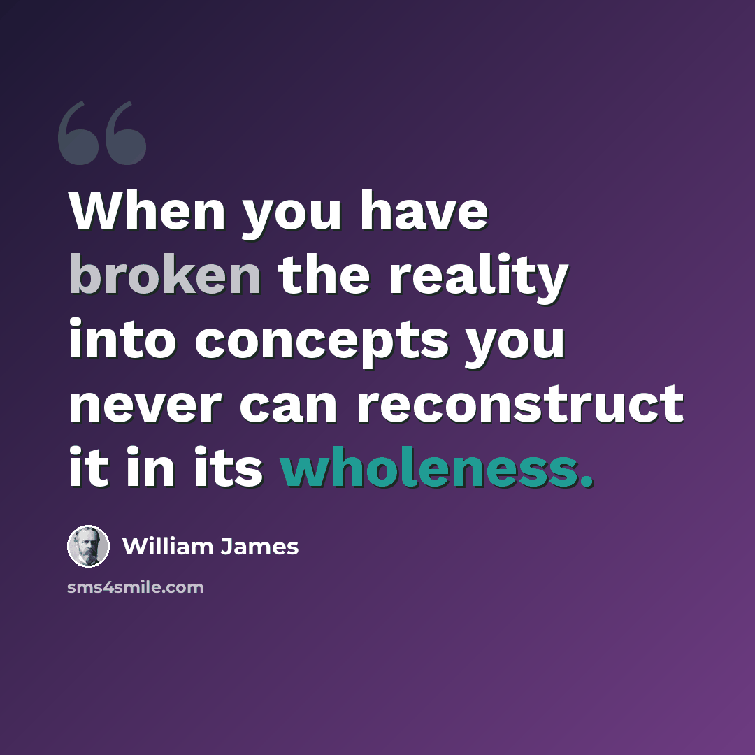 “When you have broken the reality into concepts you never can reconstruct it in its wholeness.” quote by William James