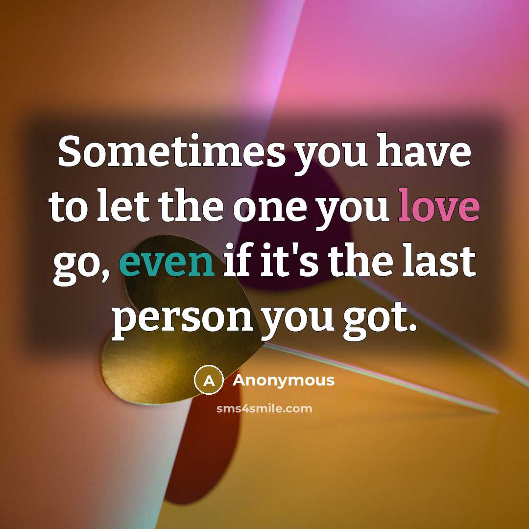 “Sometimes you have to let the one you love go, even if it's the last person you got.” quote by Anonymous