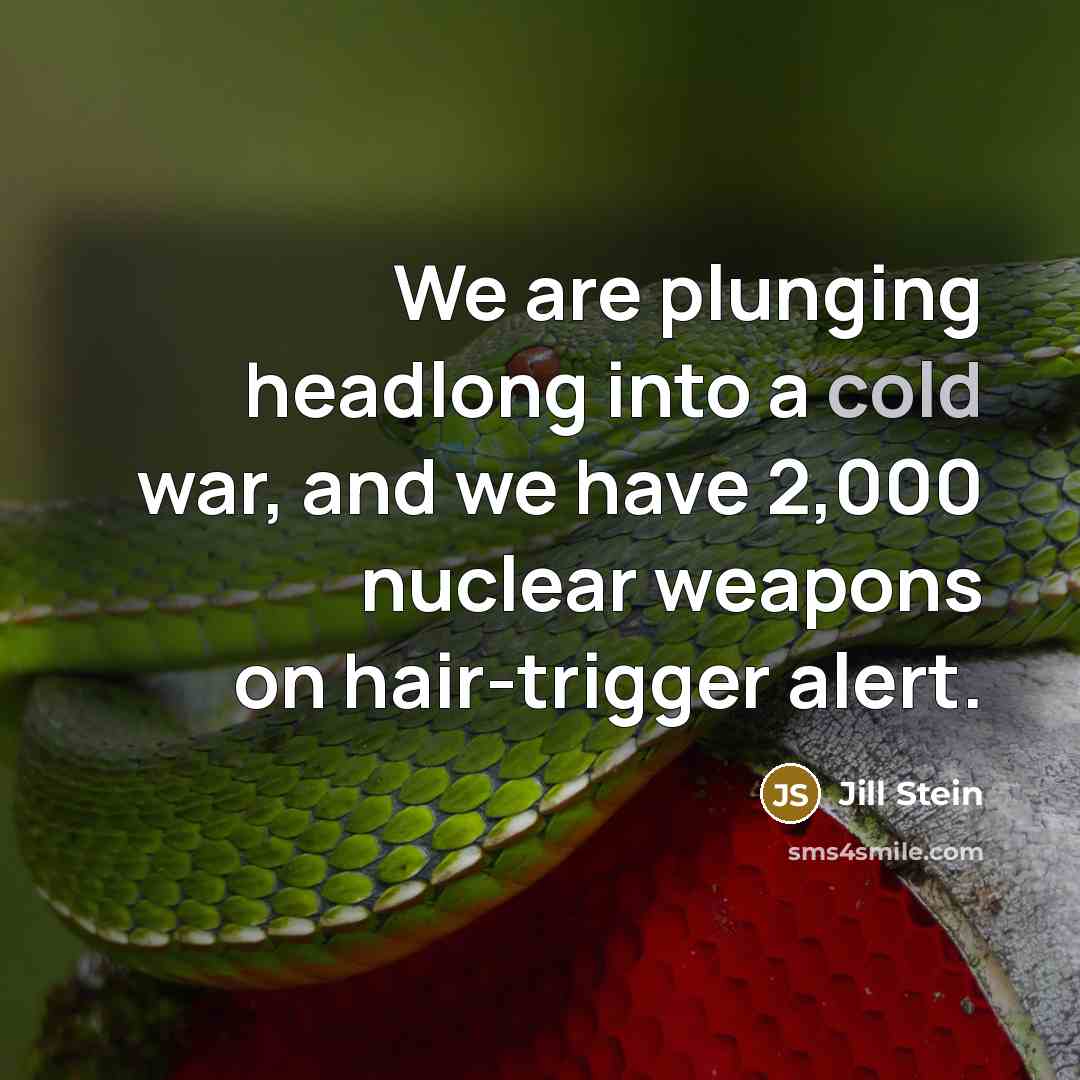 “We are plunging headlong into a cold war, and we have 2,000 nuclear weapons on hair-trigger alert.” quote by Jill Stein