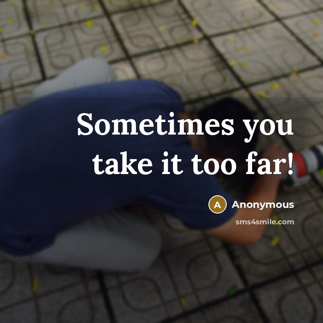 “Sometimes you take it too far!” quote by Anonymous