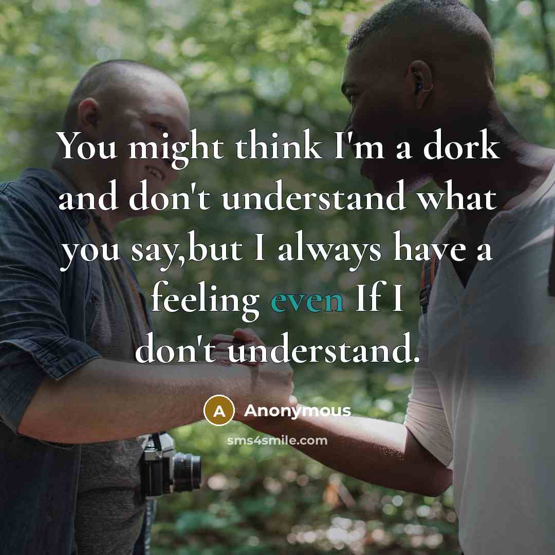 “You might think I'm a dork and don't understand what you say,but I always have a feeling even If I don't understand.” quote by Anonymous
