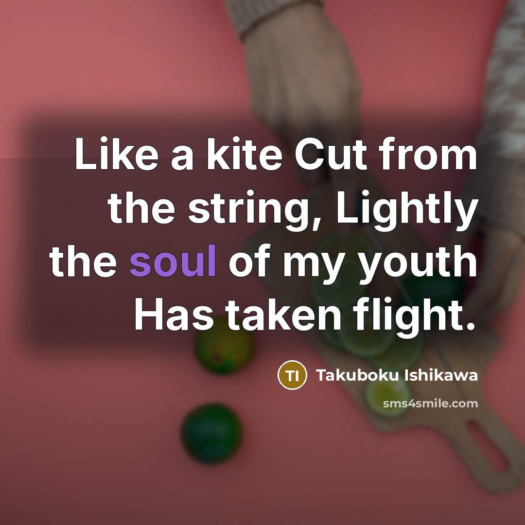 “Like a kite Cut from the string, Lightly the soul of my youth Has taken flight.” quote by Takuboku Ishikawa
