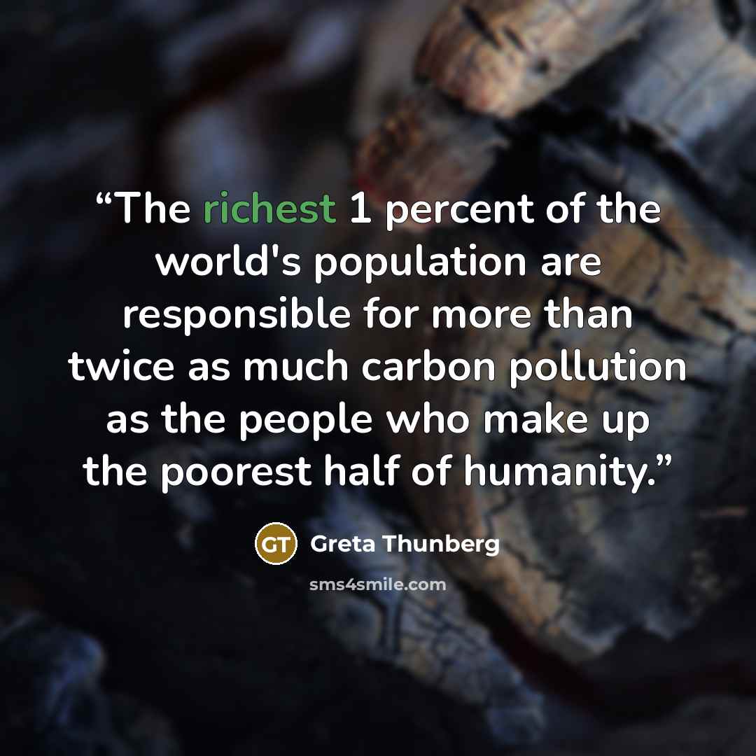 “The richest 1 percent of the world's population are responsible for more than twice as much carbon pollution as the people who make up the poorest half of humanity.” quote by Greta Thunberg