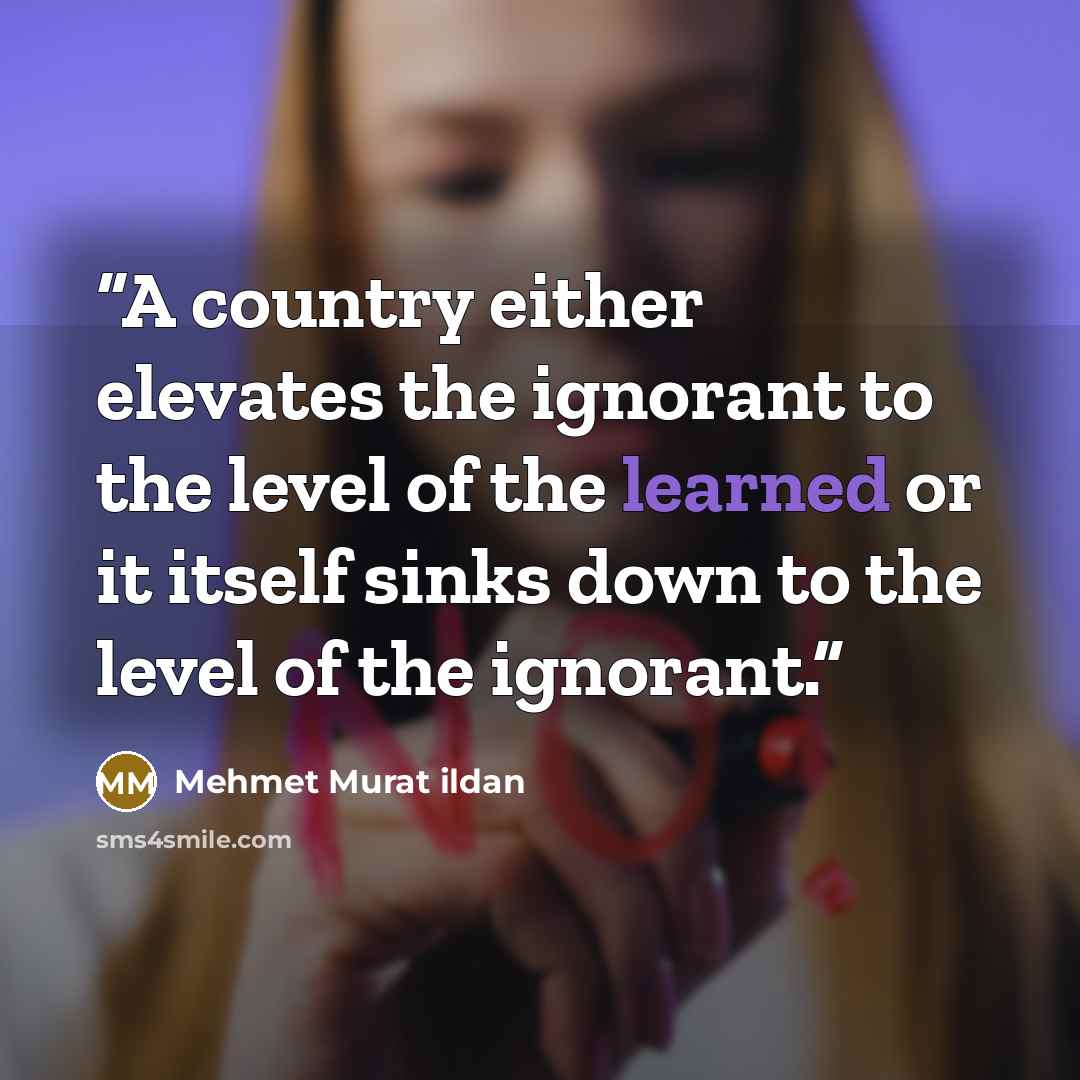 “A country either elevates the ignorant to the level of the learned or it itself sinks down to the level of the ignorant.” quote by Mehmet Murat ildan