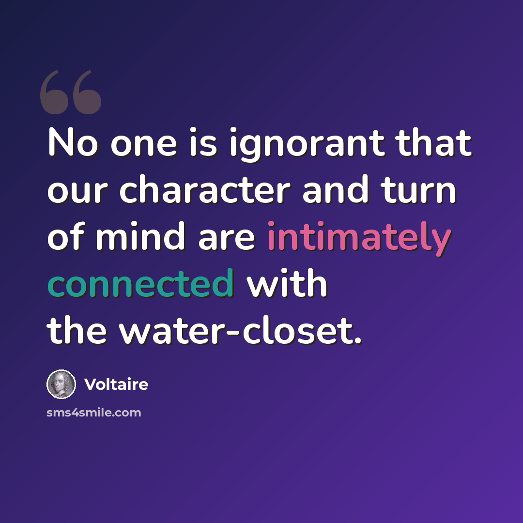“No one is ignorant that our character and turn of mind are intimately connected with the water-closet.” quote by Voltaire