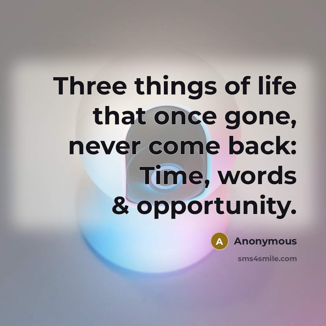 “Three things of life that once gone, never come back: Time, words & opportunity.” quote by Anonymous