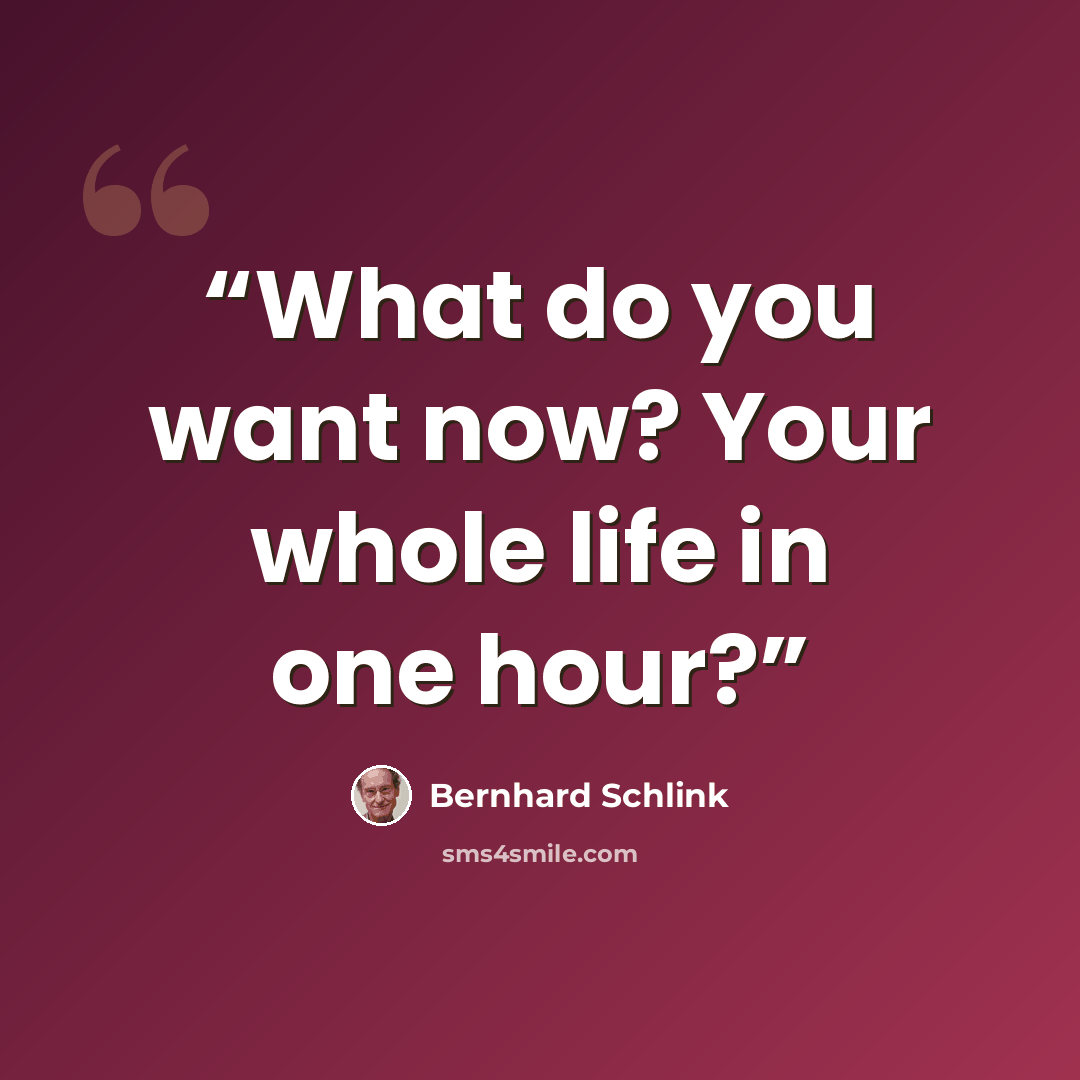 “What do you want now? Your whole life in one hour?” quote by Bernhard Schlink