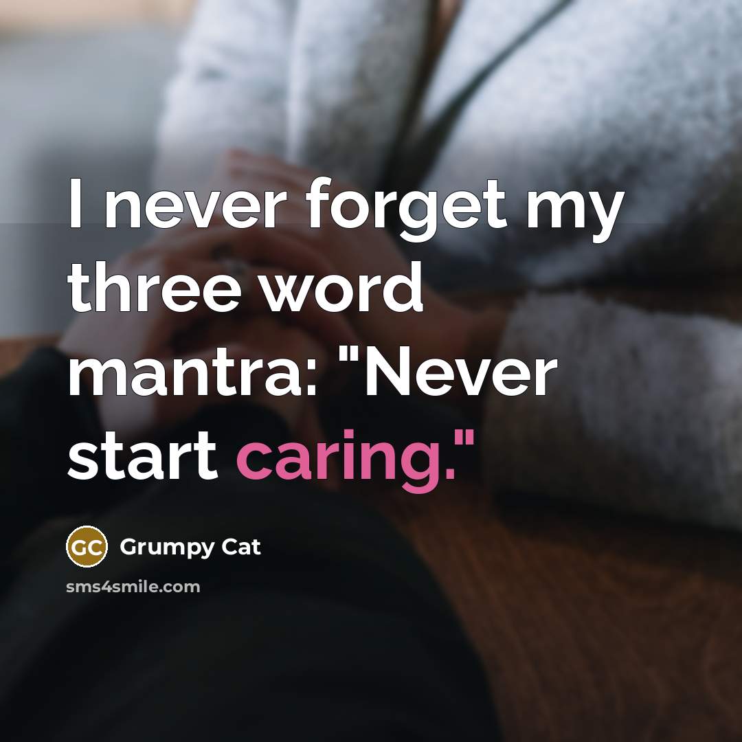 “I never forget my three word mantra: "Never start caring."” quote by Grumpy Cat