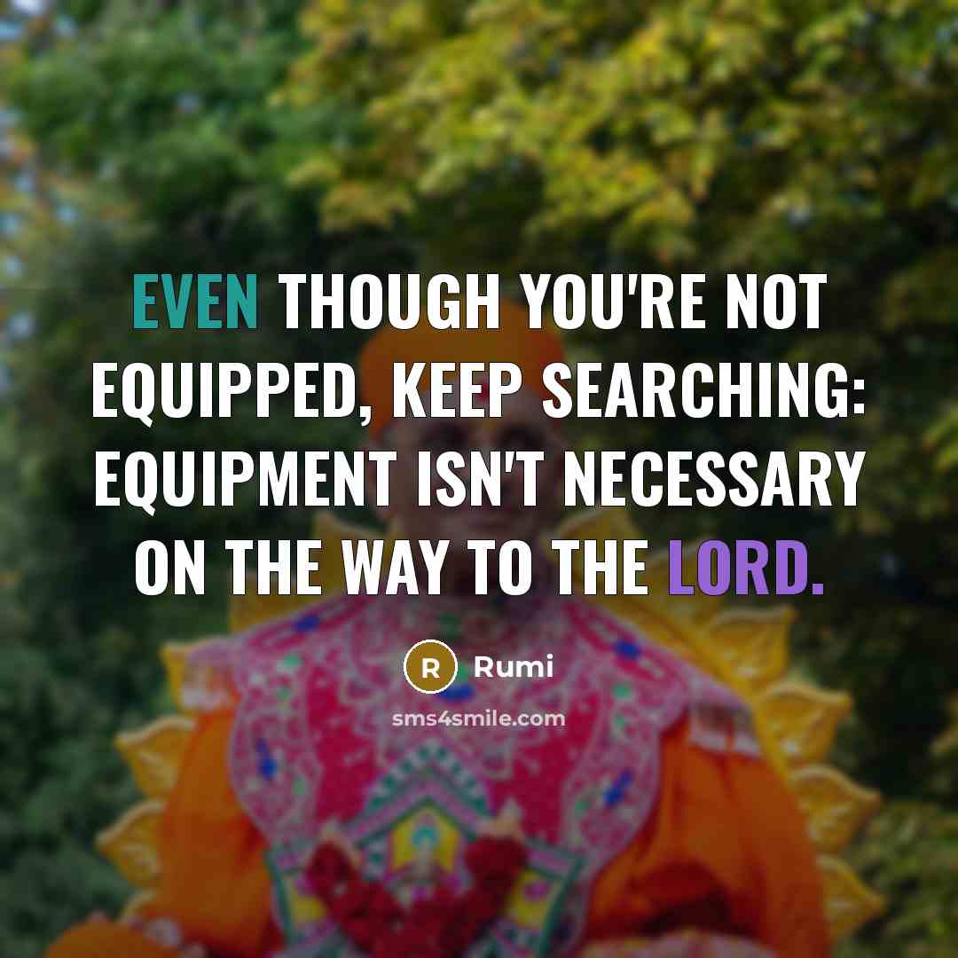 “Even though you're not equipped, keep searching: equipment isn't necessary on the way to the Lord.” quote by Rumi