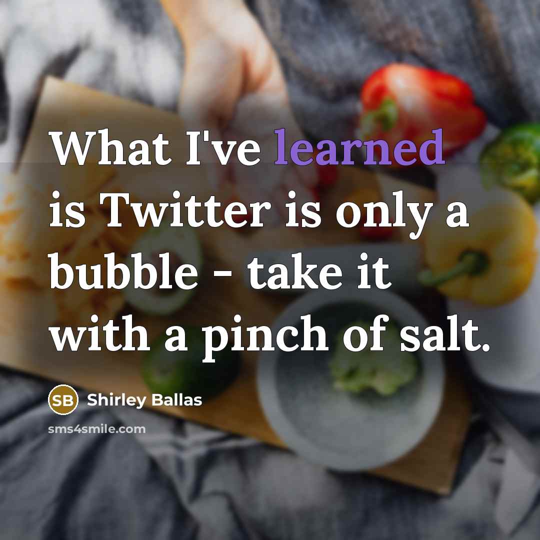 “What I've learned is Twitter is only a bubble - take it with a pinch of salt.” quote by Shirley Ballas